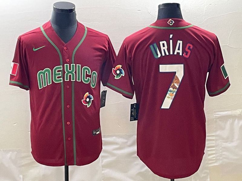 Men 2023 World Cub Mexico 7 Urias Red Nike MLB Jersey22